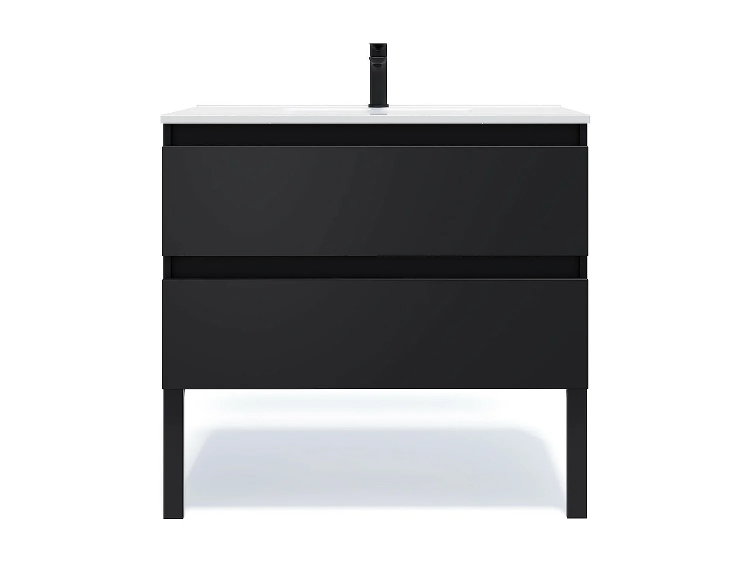 Meuble de salle de bain suspendu vasque intégrée 90cm 2 tiroirs Noir - Hudson