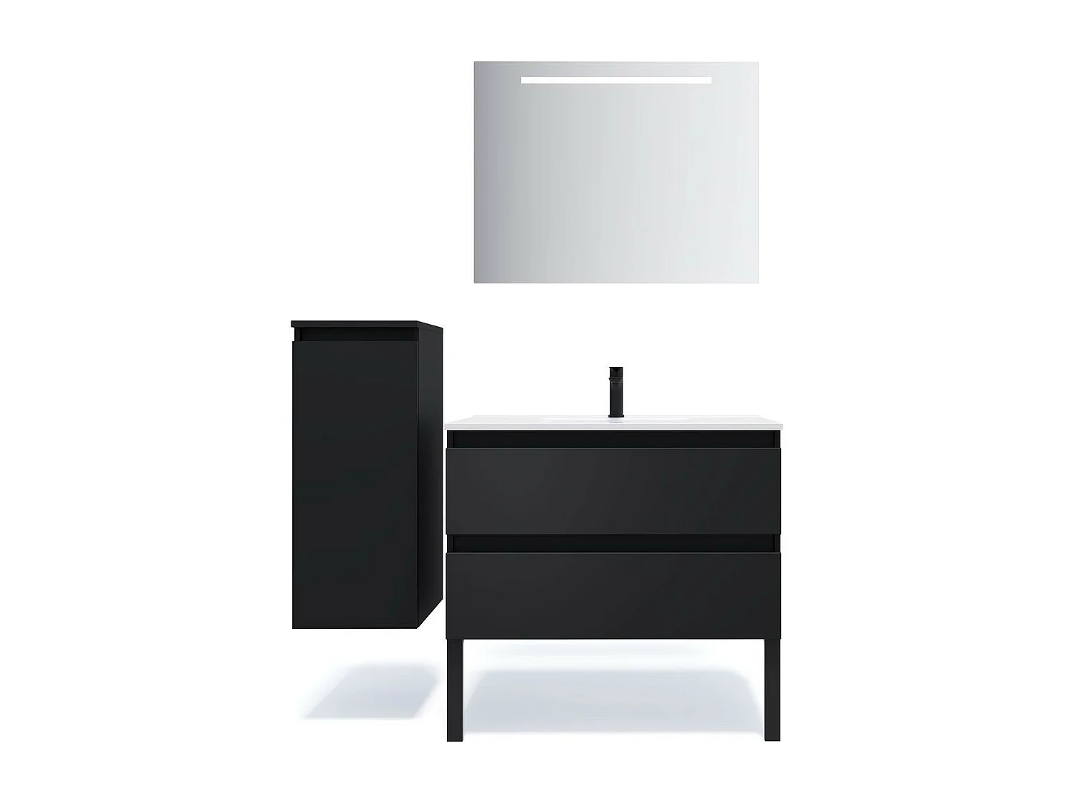 Meuble de salle de bain suspendu vasque intégrée 90cm 2 tiroirs Noir - Hudson