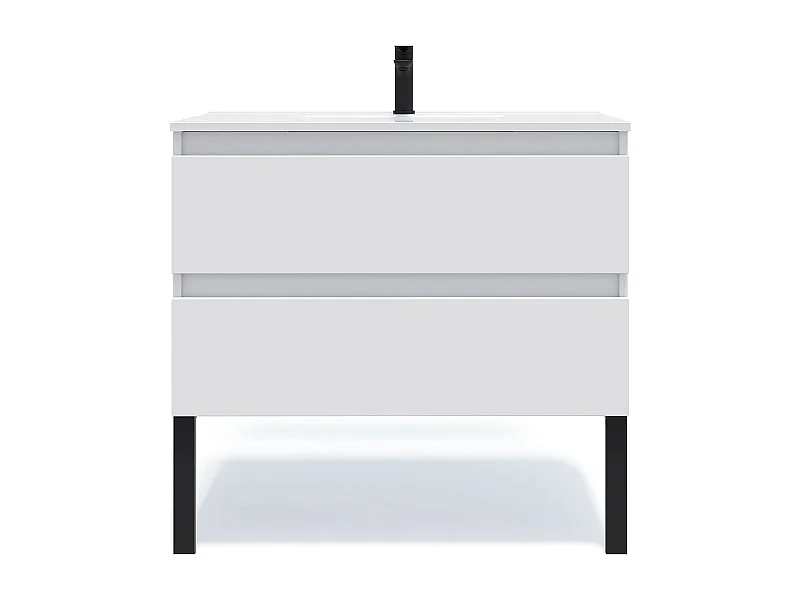 Meuble de salle de bain suspendu vasque intégrée 90cm 2 tiroirs Blanc - Hudson