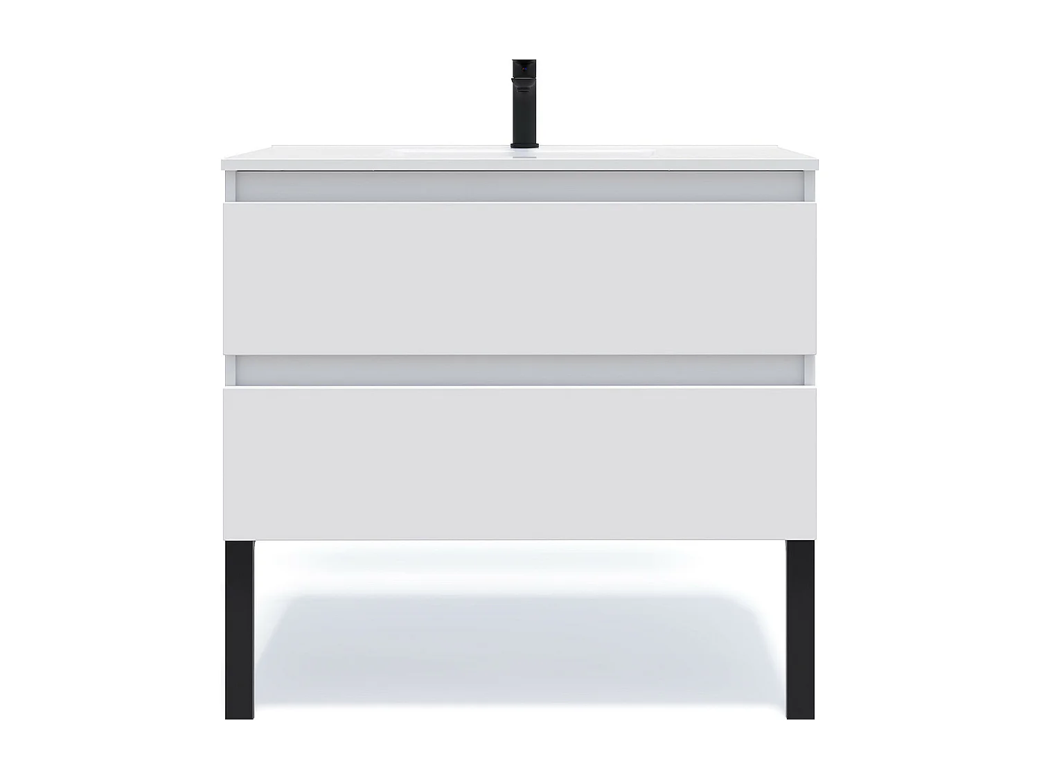 Meuble de salle de bain suspendu vasque intégrée 90cm 2 tiroirs Blanc - Hudson