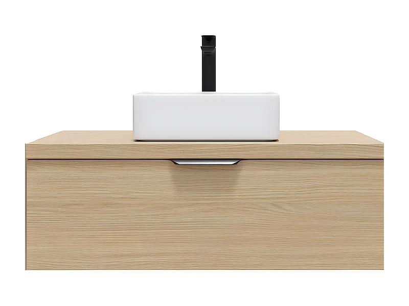 Meuble de salle de bain suspendu vasque à poser 90cm 1 tiroir Chêne clair - Soho