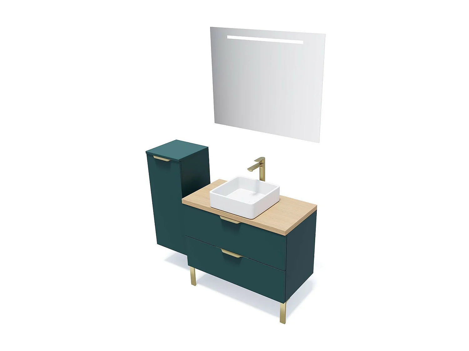 Meuble de salle de bain suspendu vasque à poser 90cm 2 tiroirs Bleu - Venice