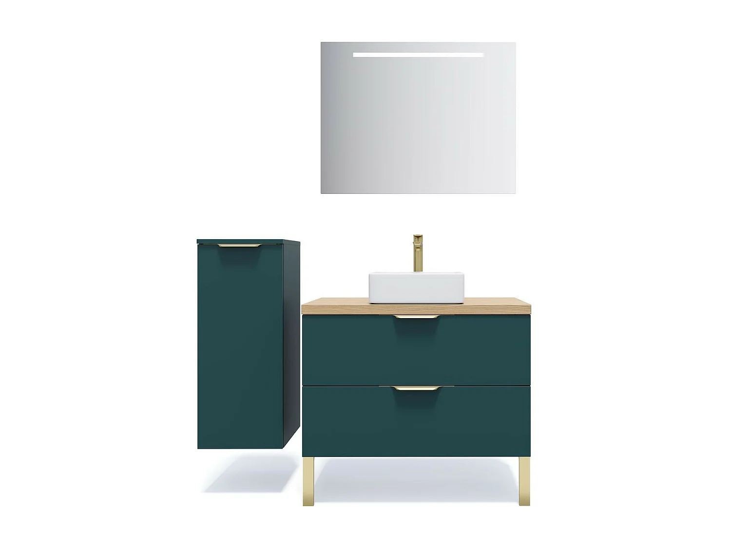 Meuble de salle de bain suspendu vasque à poser 90cm 2 tiroirs Bleu - Venice