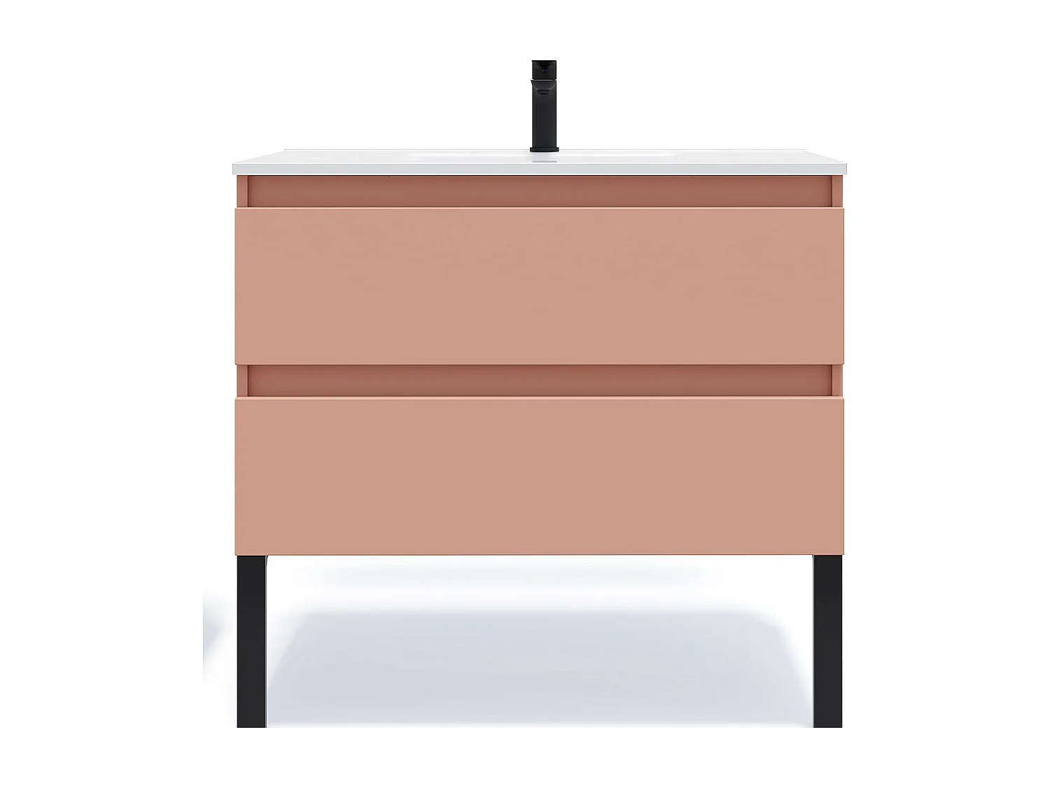 Meuble de salle de bain suspendu vasque intégrée 90cm 2 tiroirs Abricot - Hudson