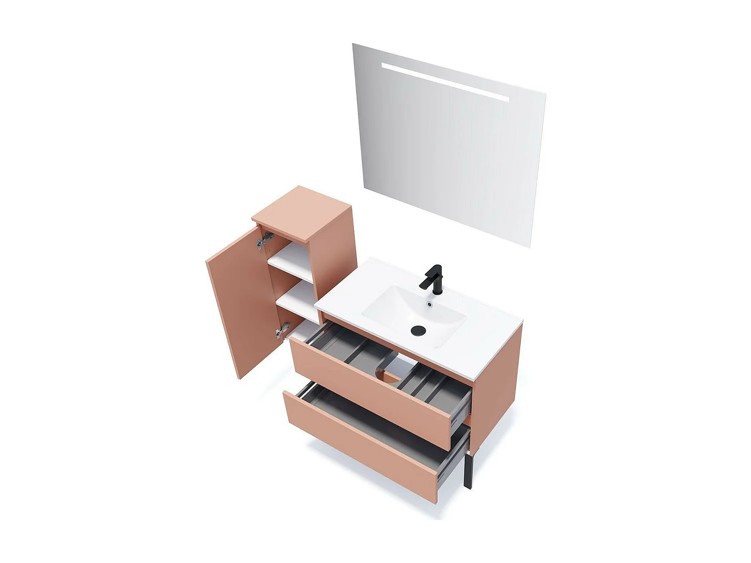 Meuble de salle de bain suspendu vasque intégrée 90cm 2 tiroirs Abricot - Hudson