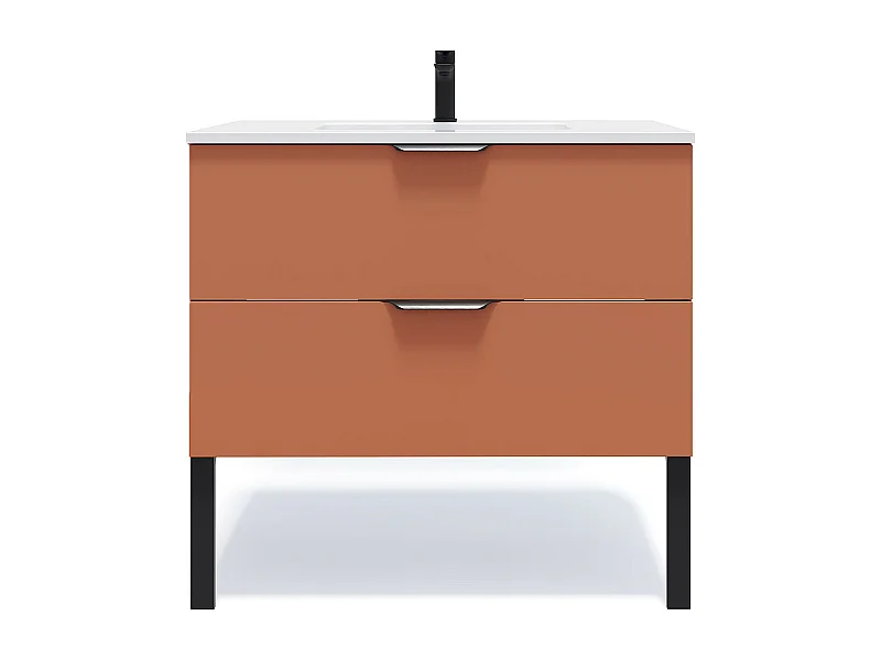 Meuble de salle de bain suspendu vasque intégrée 90cm 2 tiroirs Terracotta - Soho