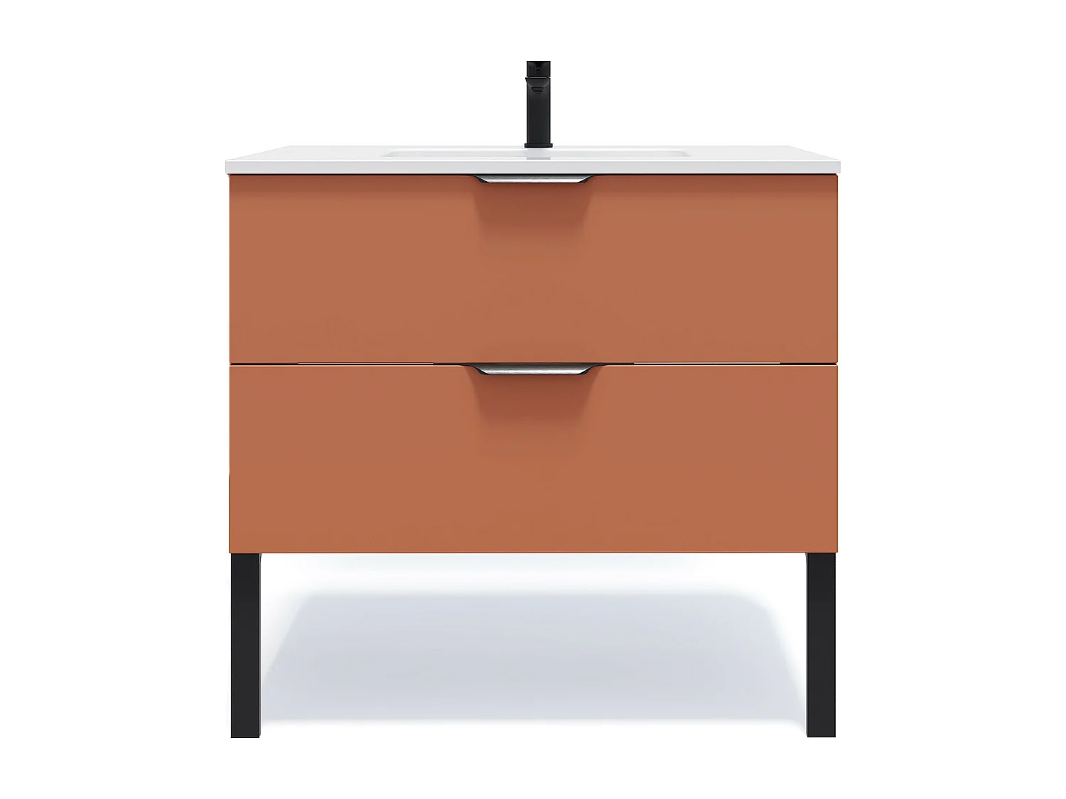 Meuble de salle de bain suspendu vasque intégrée 90cm 2 tiroirs Terracotta - Soho