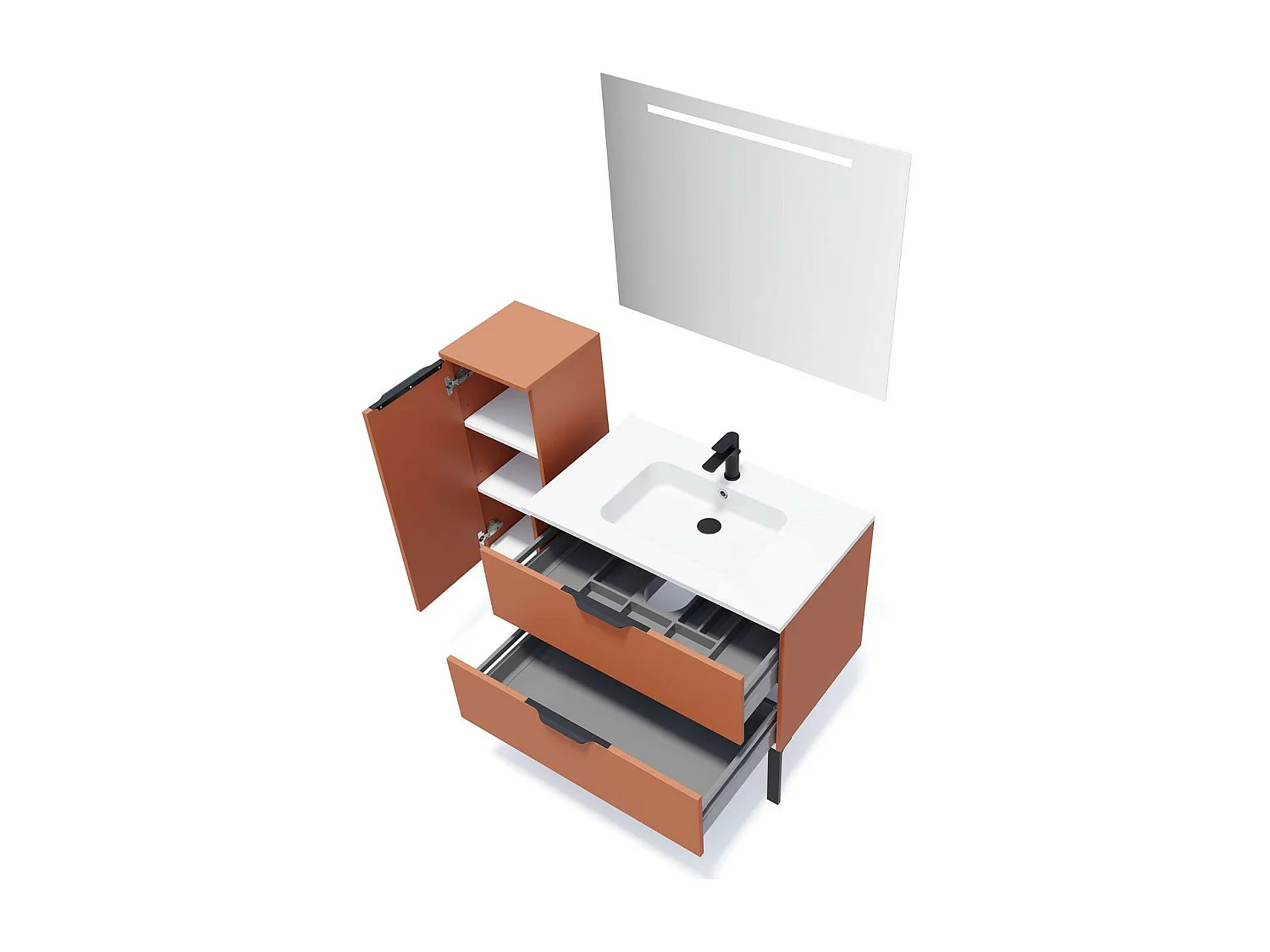 Meuble de salle de bain suspendu vasque intégrée 90cm 2 tiroirs Terracotta - Soho