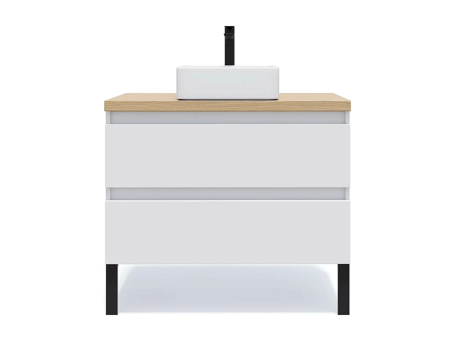 Meuble de salle de bain suspendu vasque à poser 90cm 2 tiroirs Blanc - Hudson