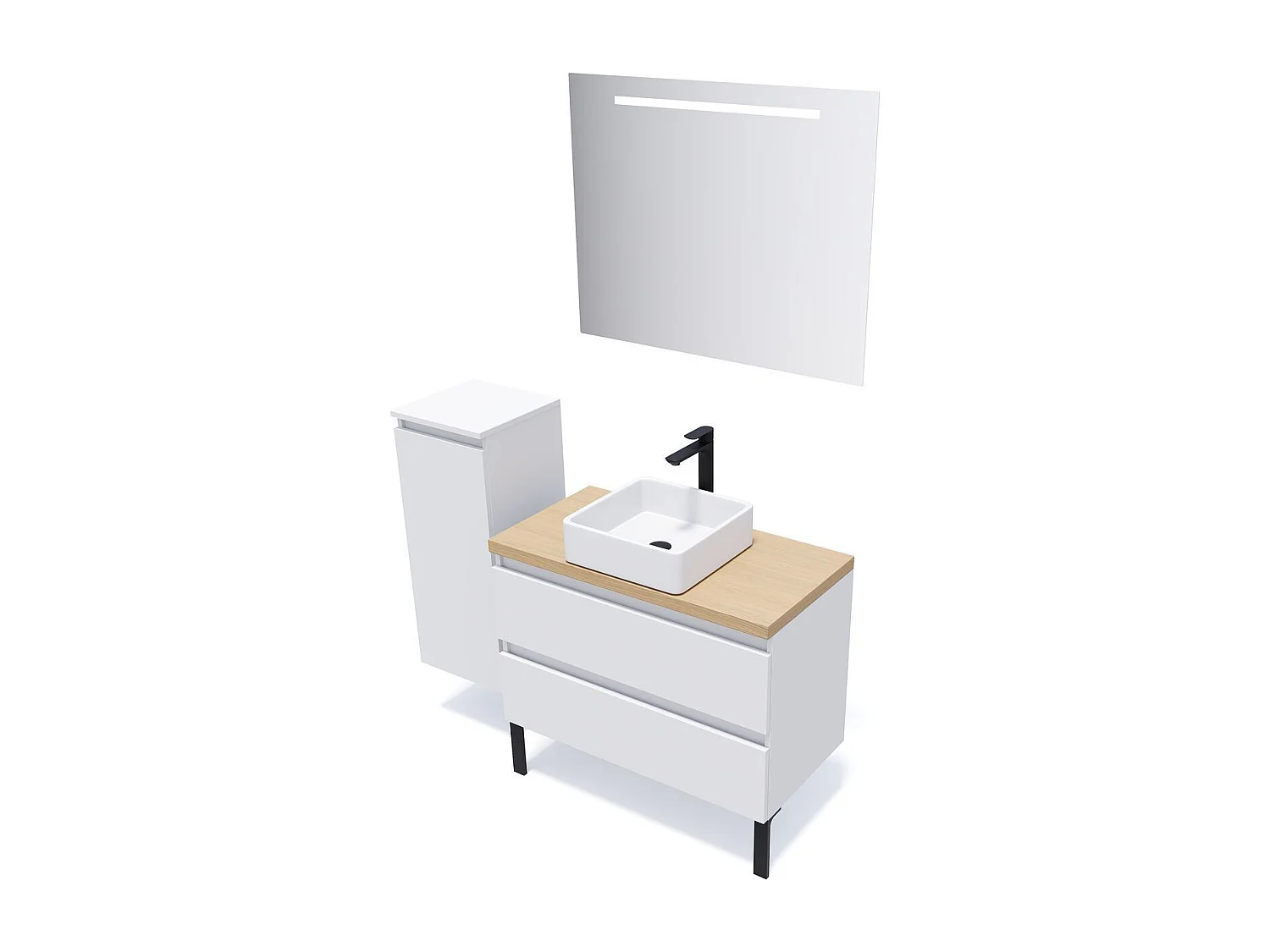 Meuble de salle de bain suspendu vasque à poser 90cm 2 tiroirs Blanc - Hudson