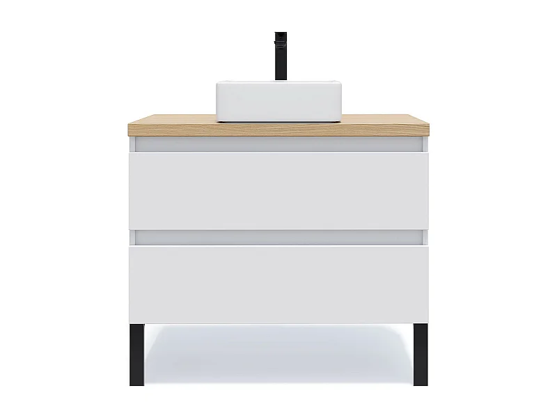 Meuble de salle de bain suspendu vasque à poser 90cm 2 tiroirs Blanc - Hudson