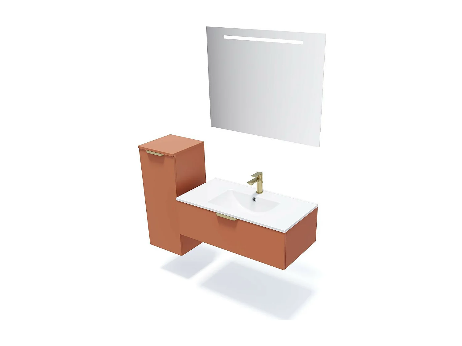 Meuble de salle de bain suspendu vasque intégrée 90cm 1 tiroir Terracotta - Venice