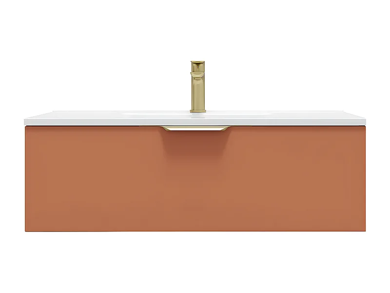 Meuble de salle de bain suspendu vasque intégrée 90cm 1 tiroir Terracotta - Venice