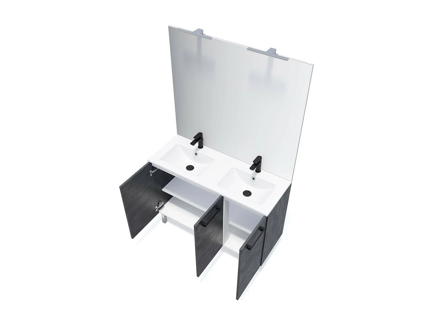 Meuble de salle de bain suspendu avec pieds double vasque intégrée 120cm 3 portes Ardoise métallisée + miroir - Chelsea