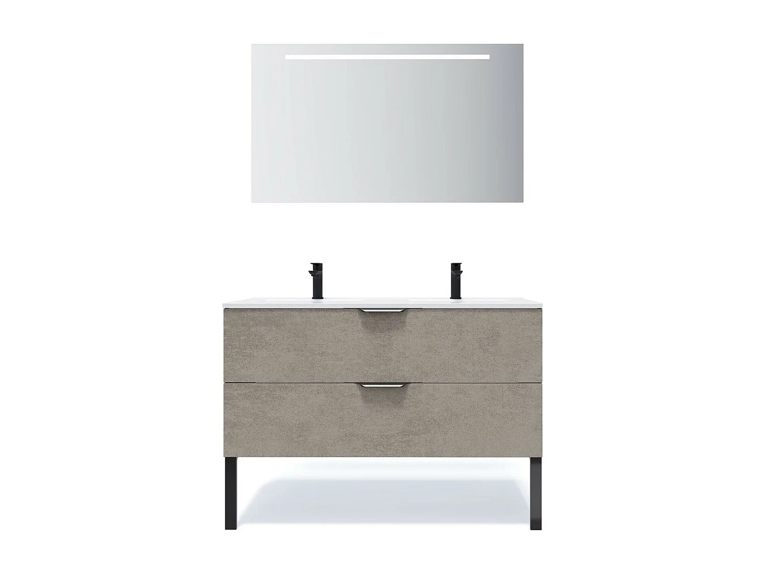 Meuble de salle de bain suspendu double vasque intégrée 120cm 2 tiroirs façon Béton + miroir - Venice