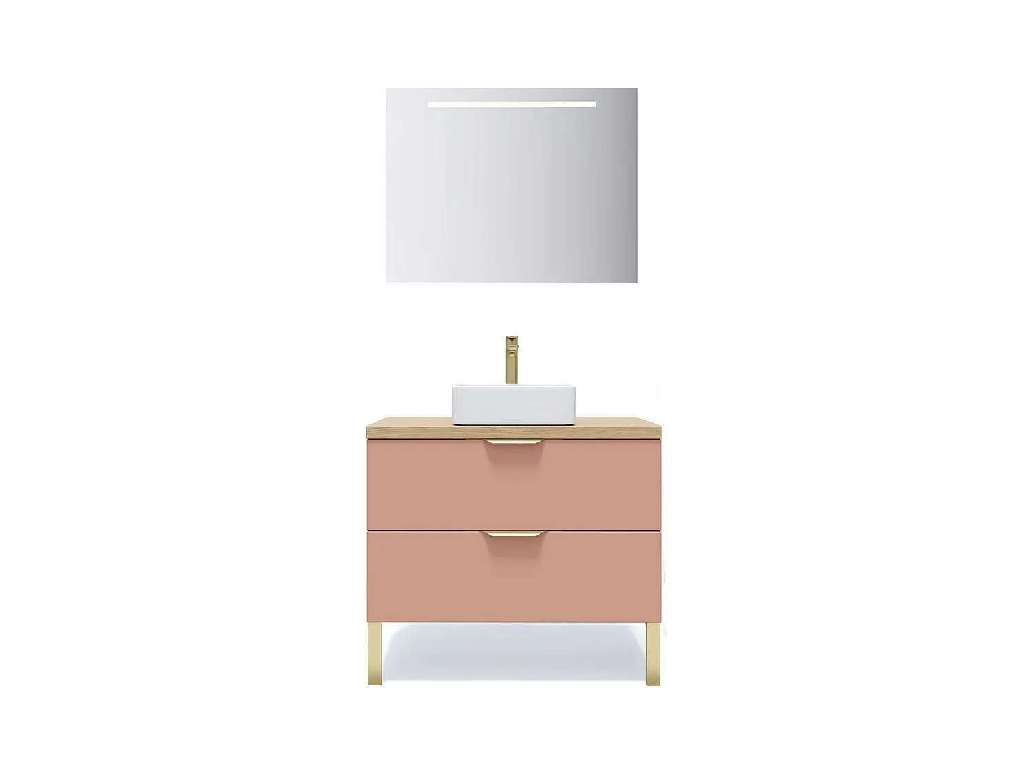 Meuble de salle de bain suspendu vasque à poser 90cm 2 tiroirs Abricot + miroir - Venice