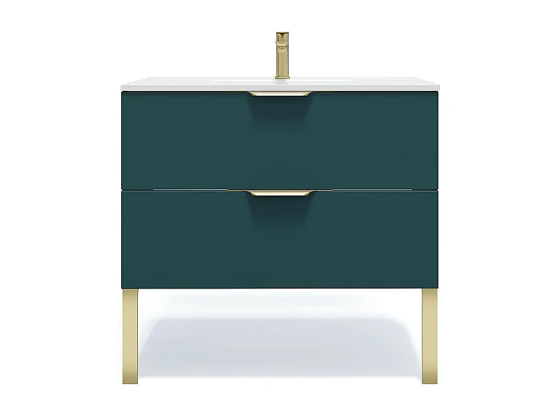 Meuble de salle de bain suspendu vasque intégrée 90cm 2 tiroirs Bleu - Venice