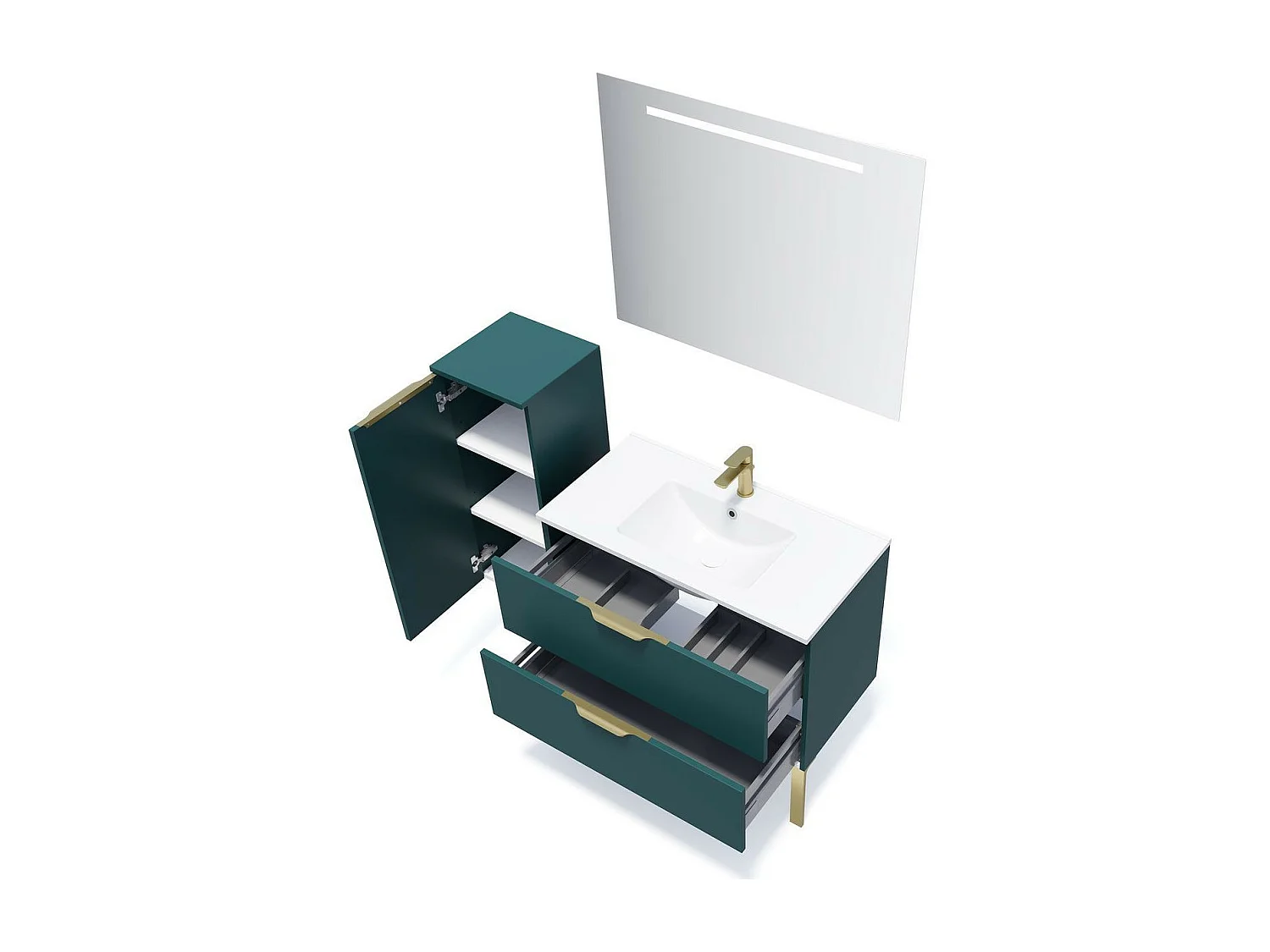 Meuble de salle de bain suspendu vasque intégrée 90cm 2 tiroirs Bleu - Venice