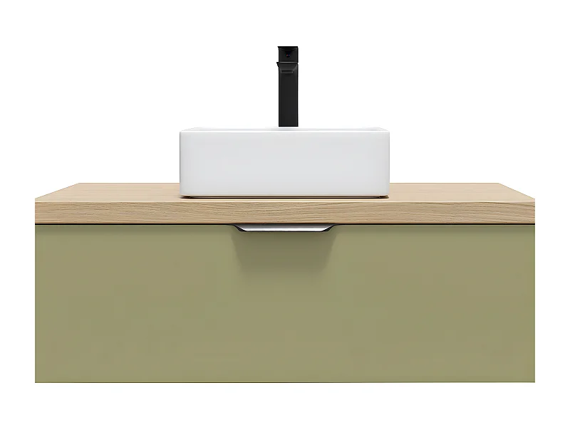Meuble de salle de bain suspendu vasque à poser 90cm 1 tiroir Vert olive - Soho
