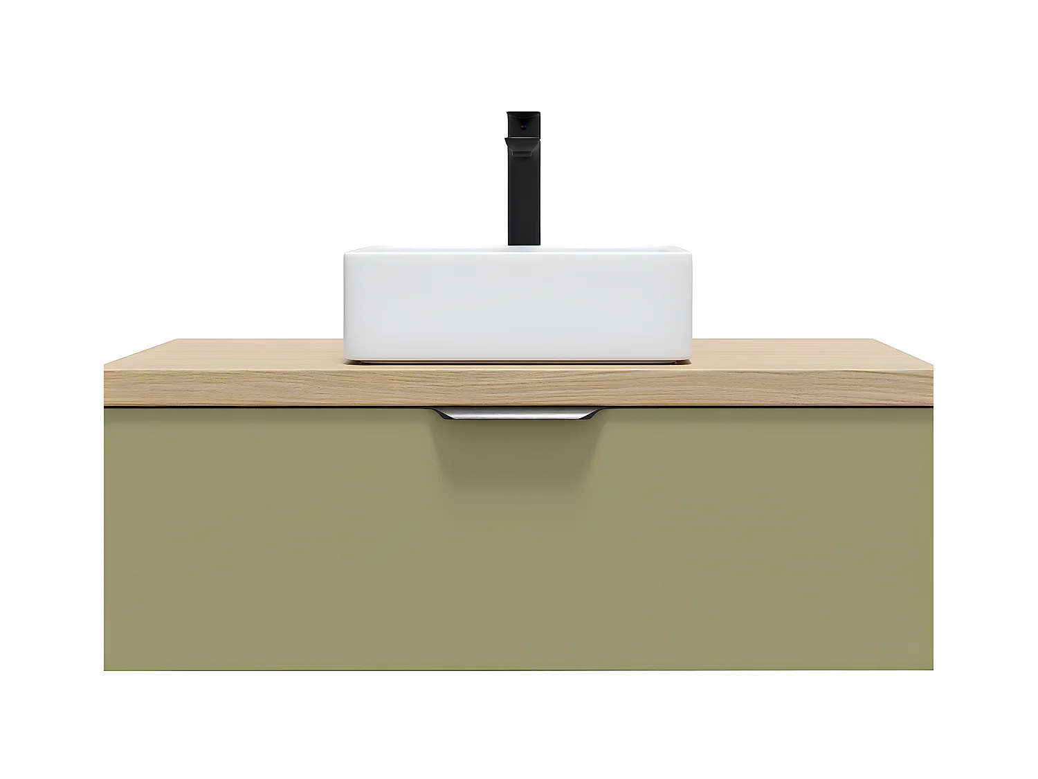 Meuble de salle de bain suspendu vasque à poser 90cm 1 tiroir Vert olive - Soho