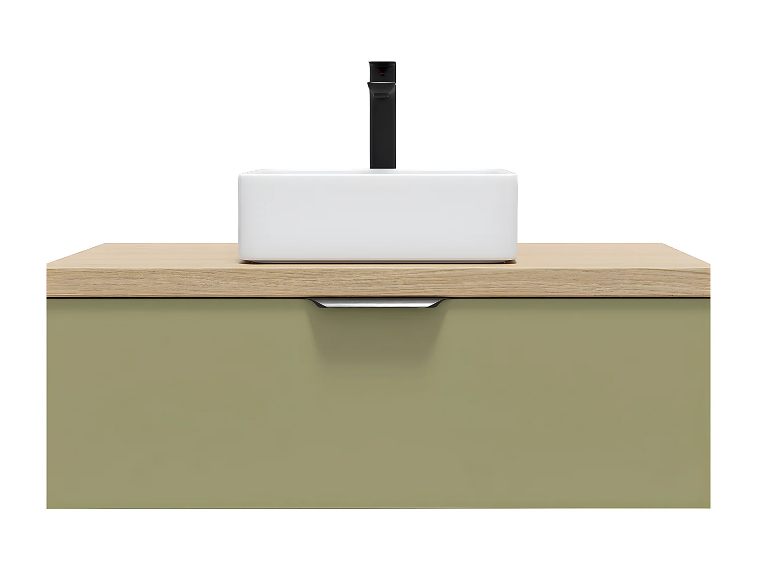 Meuble de salle de bain suspendu vasque à poser 90cm 1 tiroir Vert olive - Soho