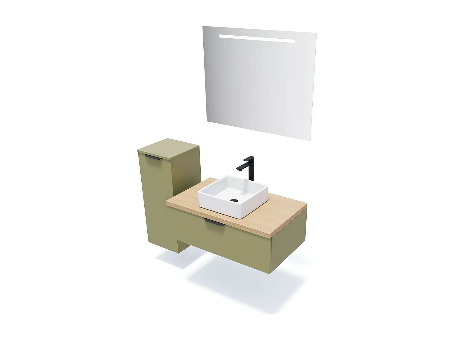 Meuble de salle de bain suspendu vasque à poser 90cm 1 tiroir Vert olive - Soho