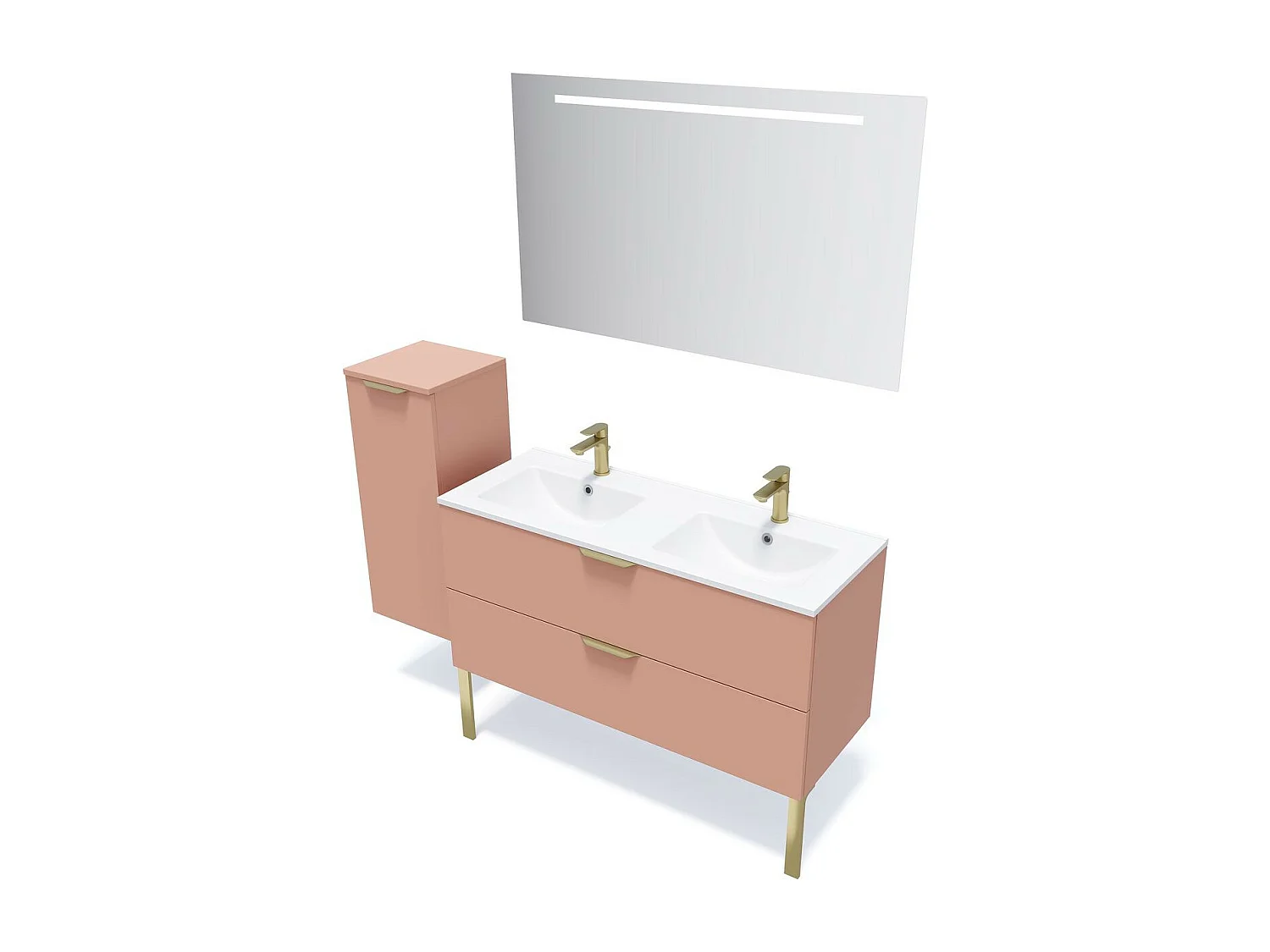 Meuble de salle de bain suspendu double vasque intégrée 120cm 2 tiroirs Abricot + miroir - Venice