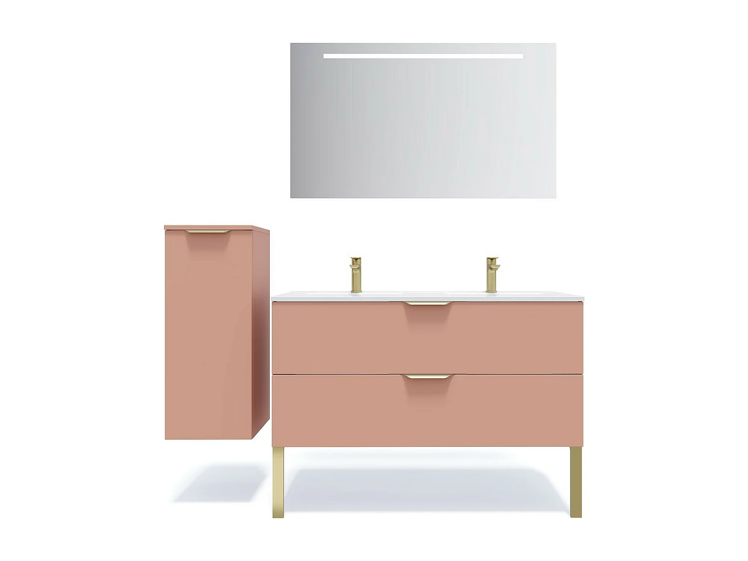 Meuble de salle de bain suspendu double vasque intégrée 120cm 2 tiroirs Abricot + miroir - Venice