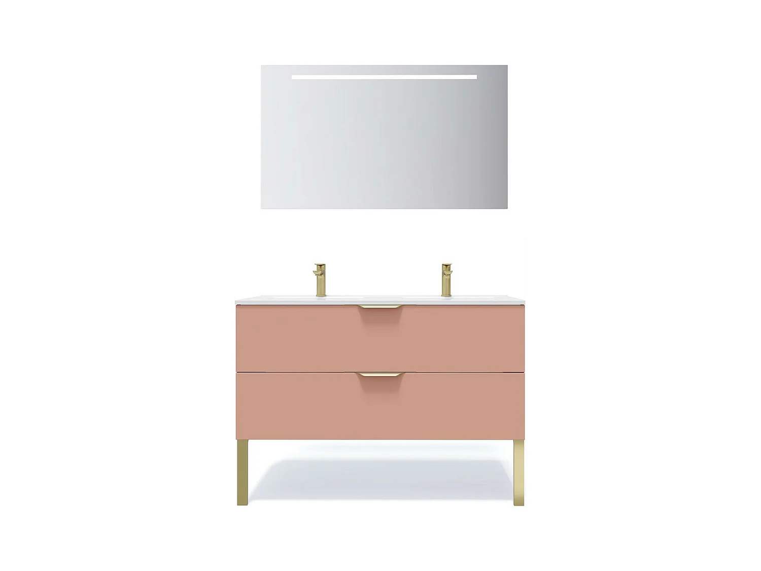 Meuble de salle de bain suspendu double vasque intégrée 120cm 2 tiroirs Abricot + miroir - Venice