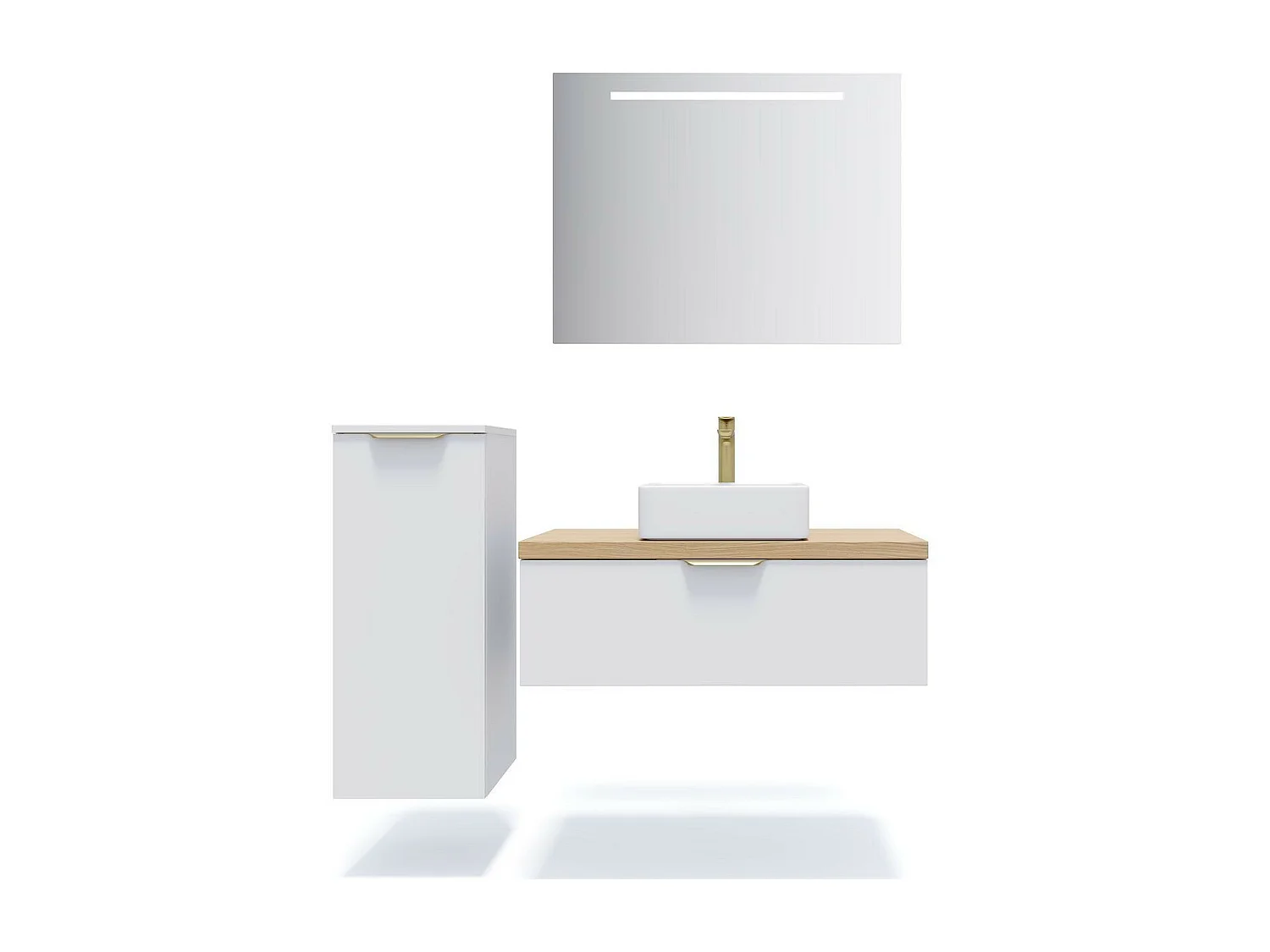 Meuble de salle de bain suspendu vasque à poser 90cm 1 tiroir Blanc - Venice