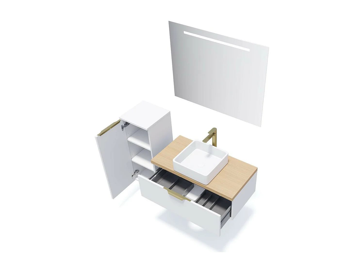 Meuble de salle de bain suspendu vasque à poser 90cm 1 tiroir Blanc - Venice