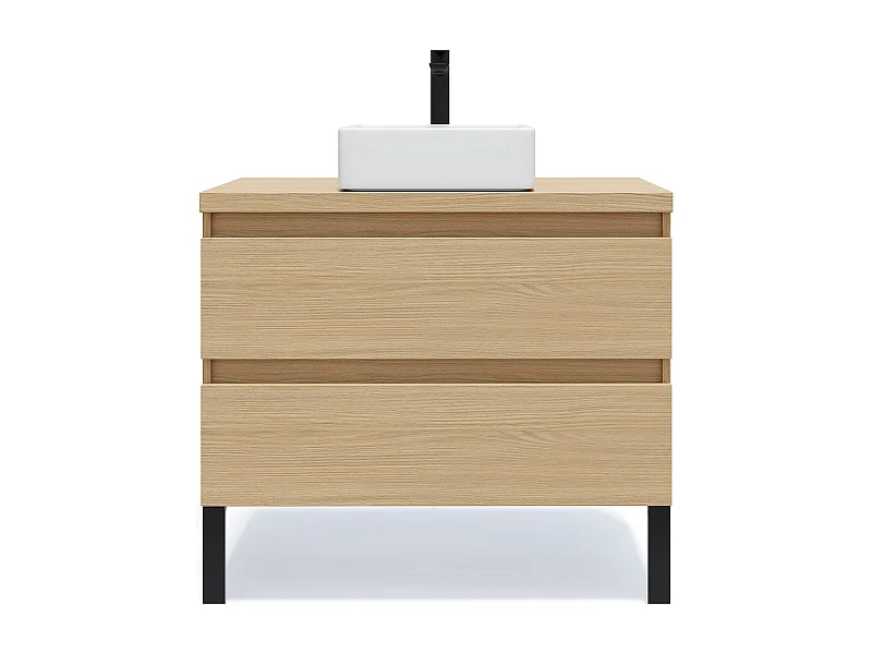 Meuble de salle de bain suspendu vasque à poser 90cm 2 tiroirs Chêne clair - Hudson