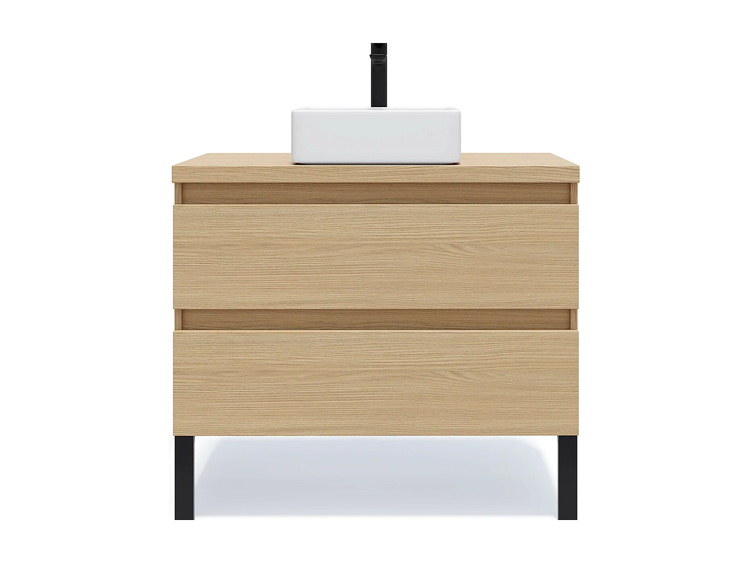 Meuble de salle de bain suspendu vasque à poser 90cm 2 tiroirs Chêne clair - Hudson