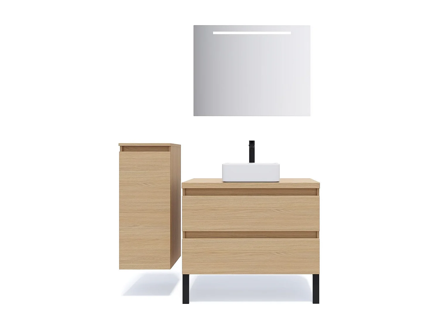 Meuble de salle de bain suspendu vasque à poser 90cm 2 tiroirs Chêne clair - Hudson