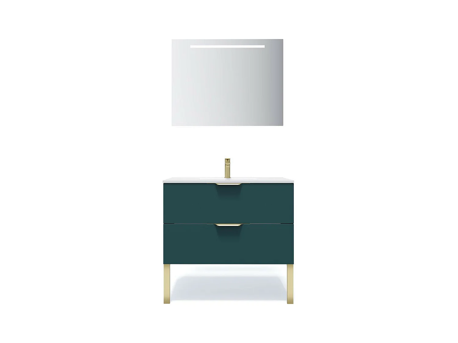 Meuble de salle de bain suspendu vasque intégrée 90cm 2 tiroirs Bleu + miroir - Venice