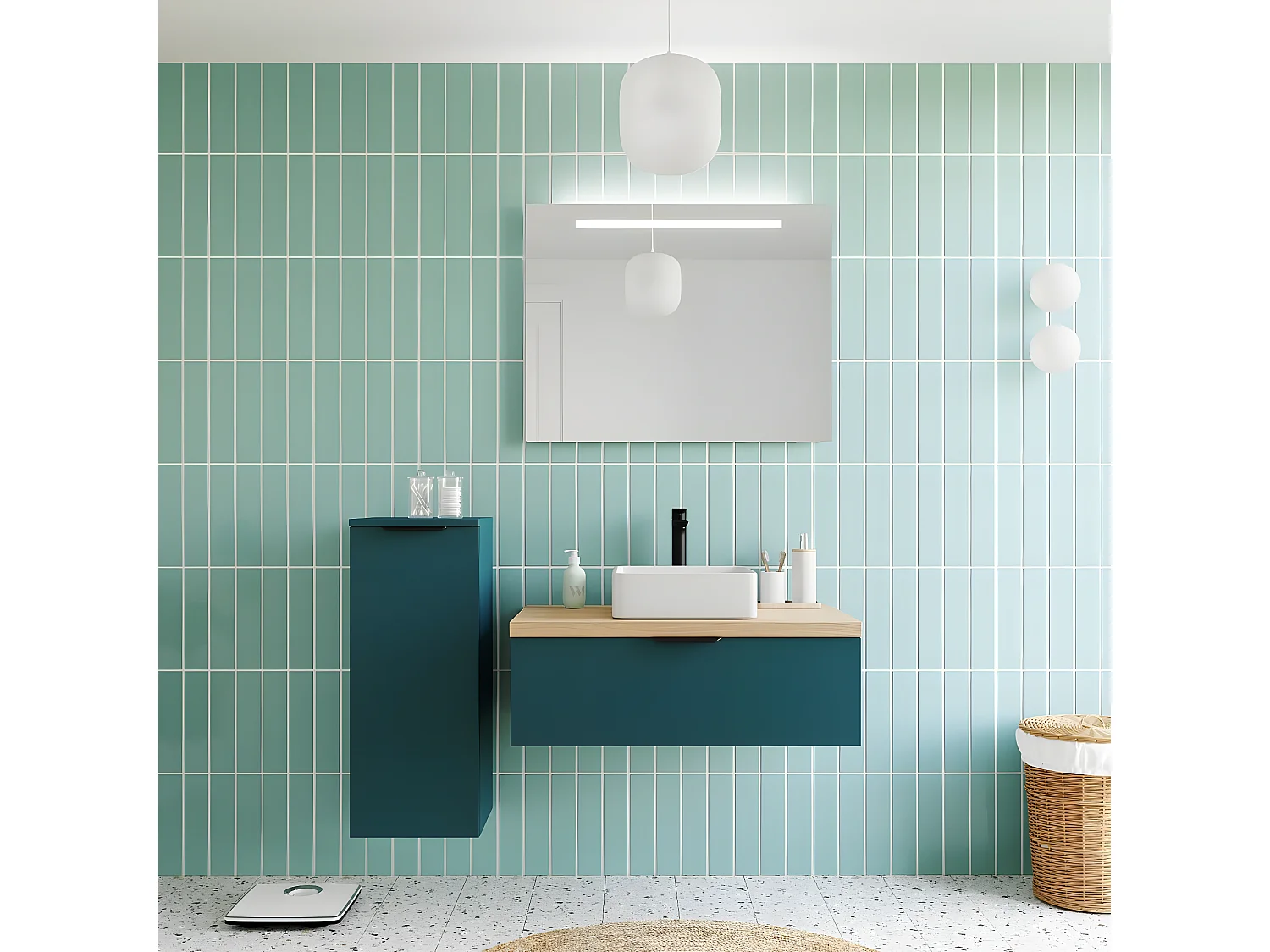 Meuble de salle de bain suspendu vasque à poser 90cm 1 tiroir Bleu - Soho