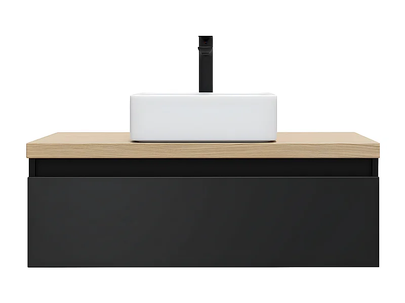 Meuble de salle de bain suspendu vasque à poser 90cm 1 tiroir Noir - Hudson