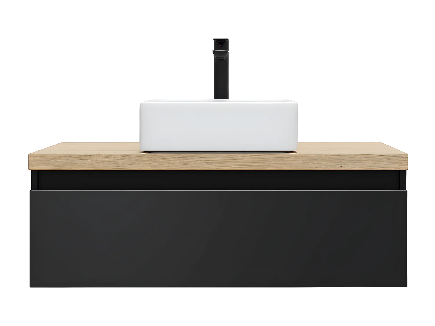 Meuble de salle de bain suspendu vasque à poser 90cm 1 tiroir Noir - Hudson