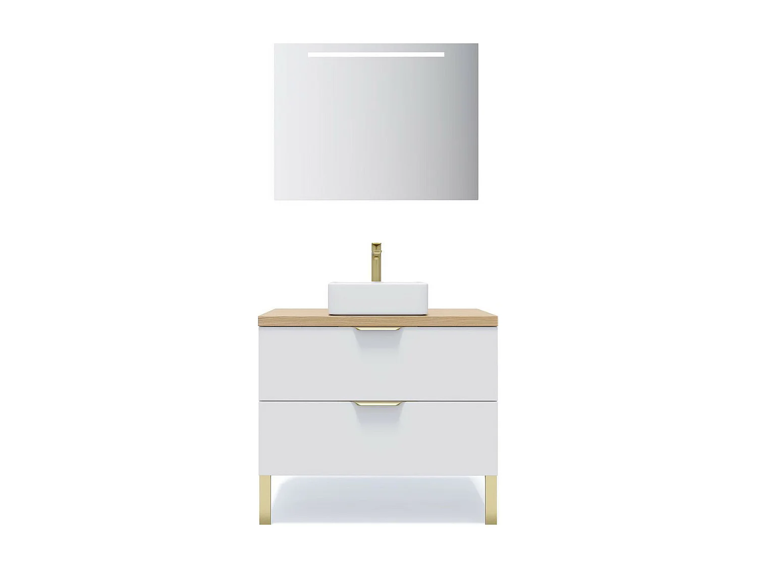 Meuble de salle de bain suspendu vasque à poser 90cm 2 tiroirs Blanc + miroir - Venice