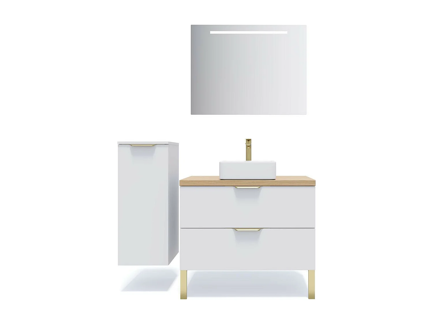 Meuble de salle de bain suspendu vasque à poser 90cm 2 tiroirs Blanc + miroir - Venice