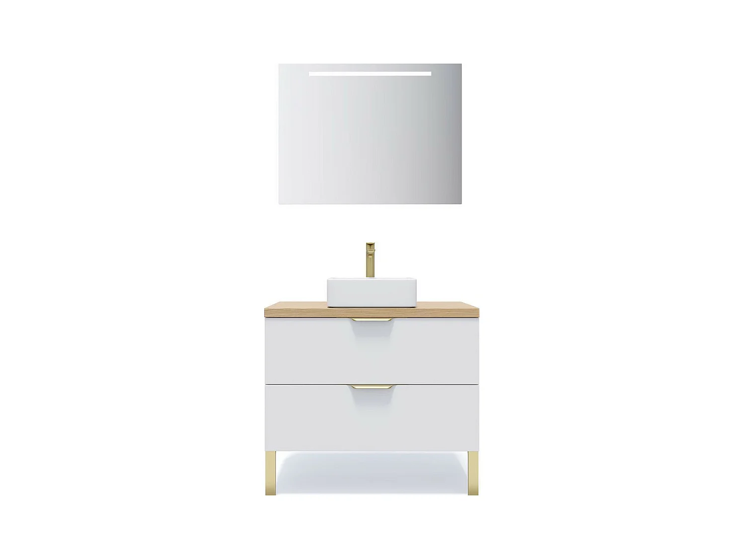 Meuble de salle de bain suspendu vasque à poser 90cm 2 tiroirs Blanc + miroir - Venice