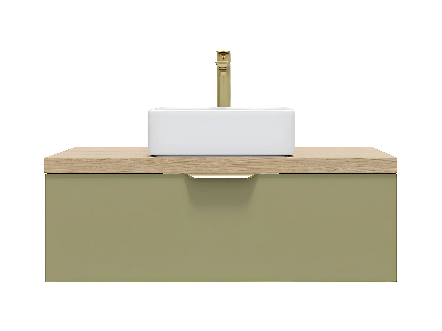 Meuble de salle de bain suspendu vasque à poser 90cm 1 tiroir Vert olive - Venice