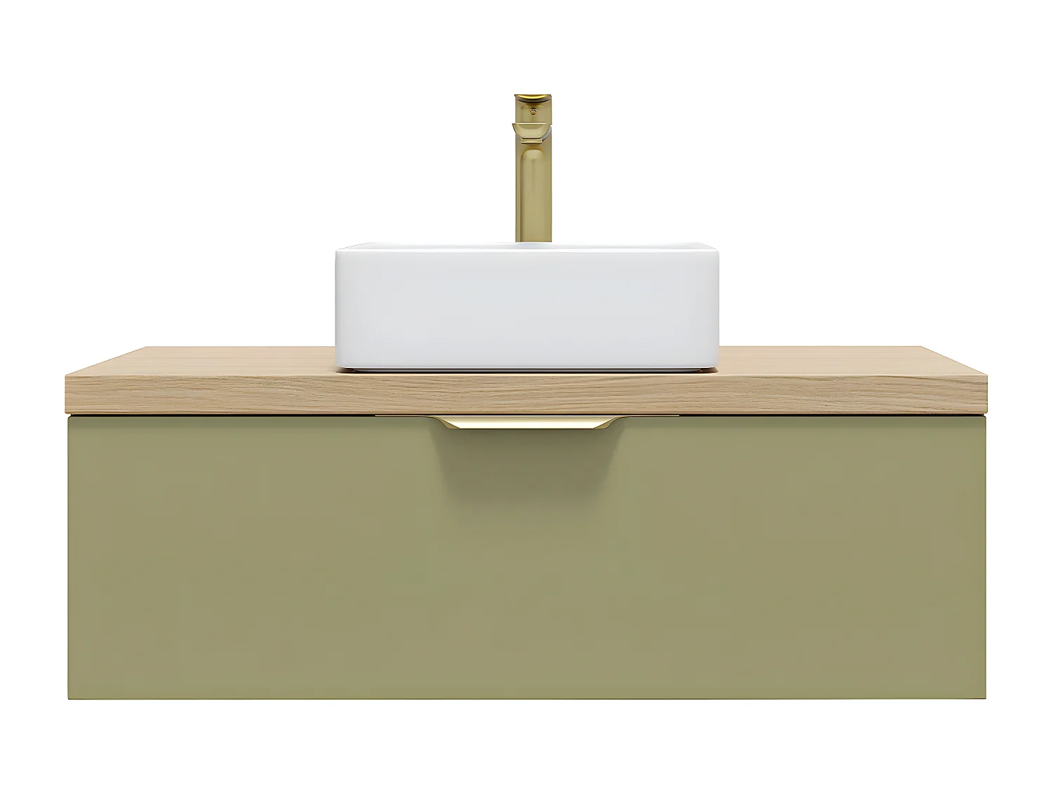 Meuble de salle de bain suspendu vasque à poser 90cm 1 tiroir Vert olive - Venice