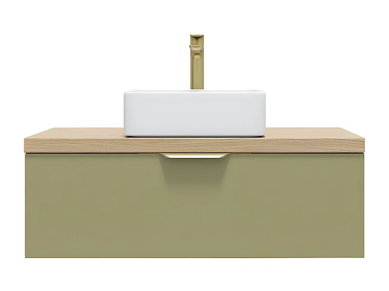 Meuble de salle de bain suspendu vasque à poser 90cm 1 tiroir Vert olive - Venice