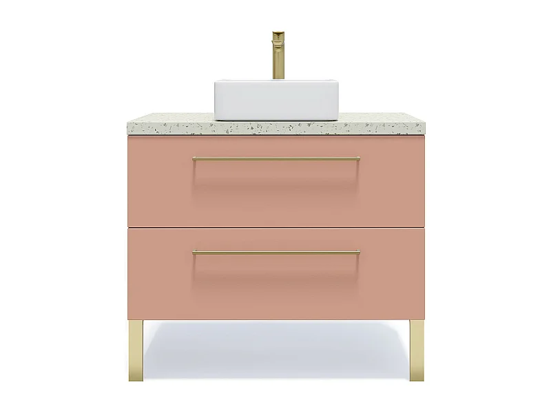 Meuble de salle de bain suspendu vasque à poser 90cm 2 tiroirs Abricot - Glasgow