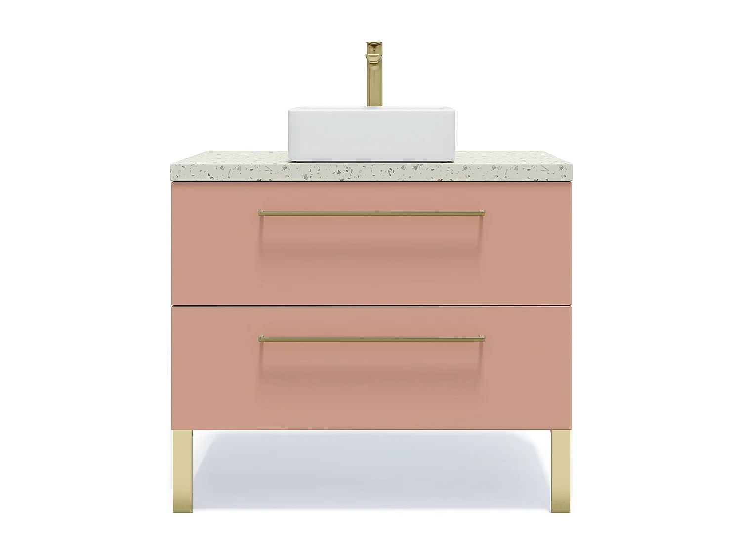 Meuble de salle de bain suspendu vasque à poser 90cm 2 tiroirs Abricot - Glasgow