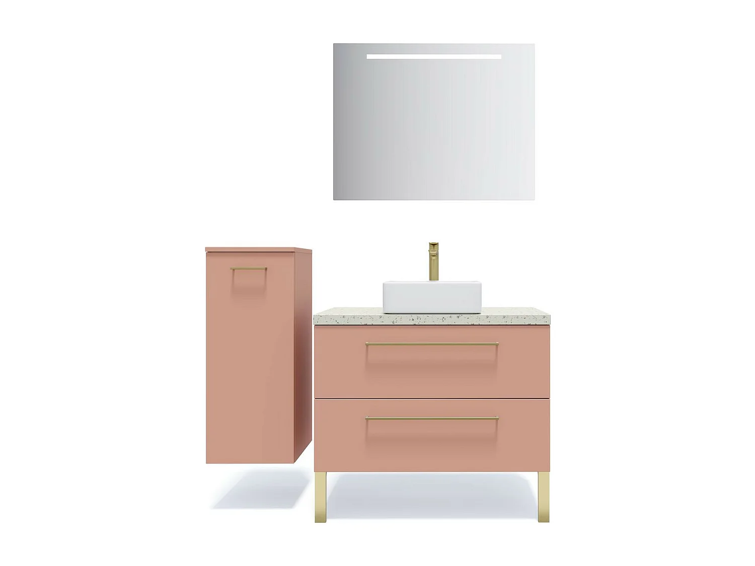 Meuble de salle de bain suspendu vasque à poser 90cm 2 tiroirs Abricot - Glasgow