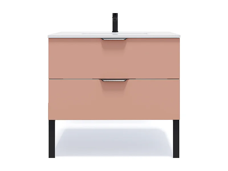 Meuble de salle de bain suspendu vasque intégrée 90cm 2 tiroirs Abricot - Soho