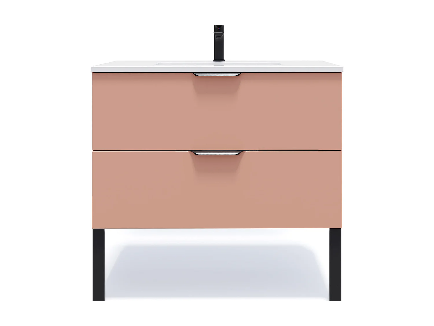 Meuble de salle de bain suspendu vasque intégrée 90cm 2 tiroirs Abricot - Soho