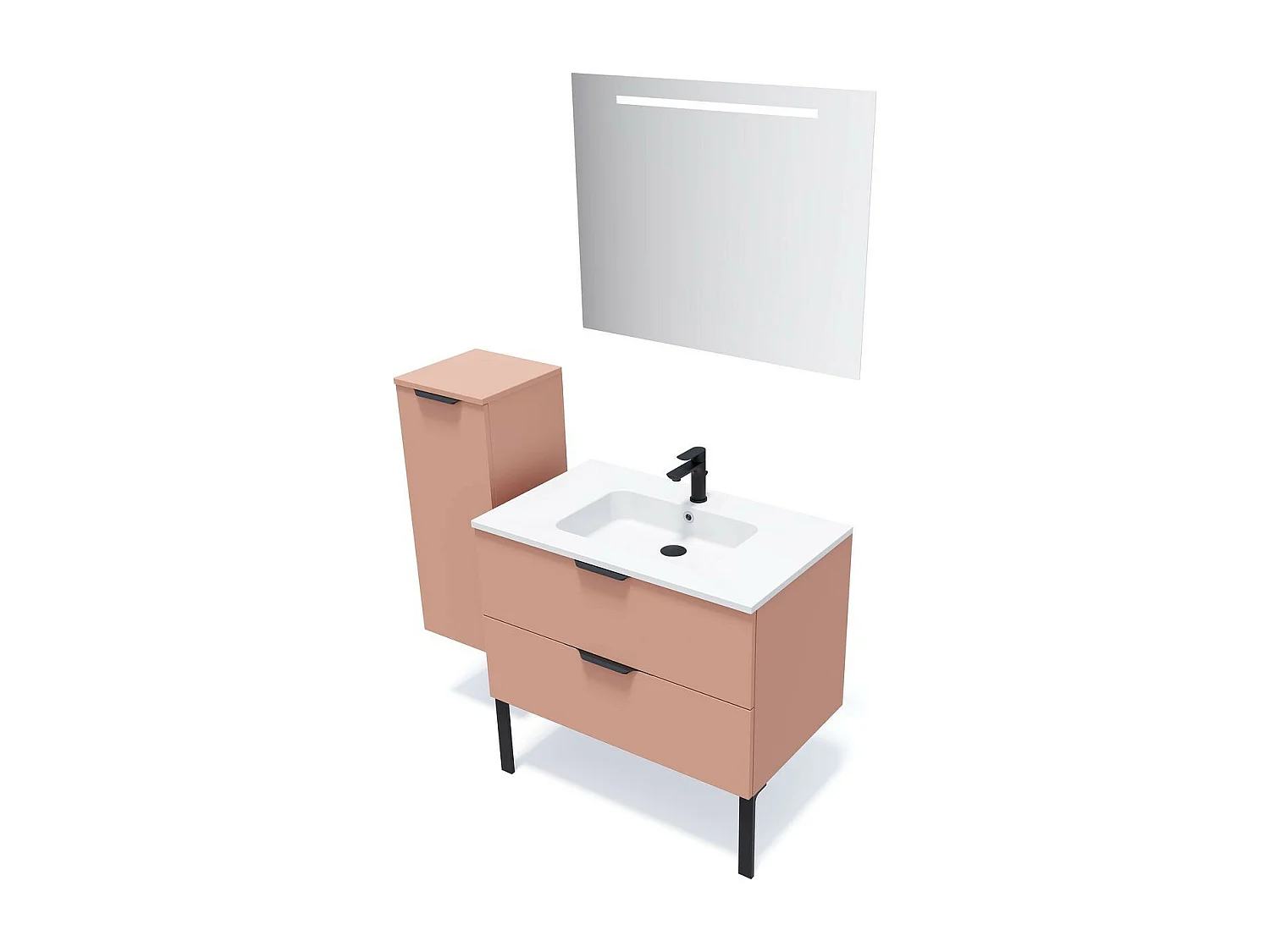 Meuble de salle de bain suspendu vasque intégrée 90cm 2 tiroirs Abricot - Soho